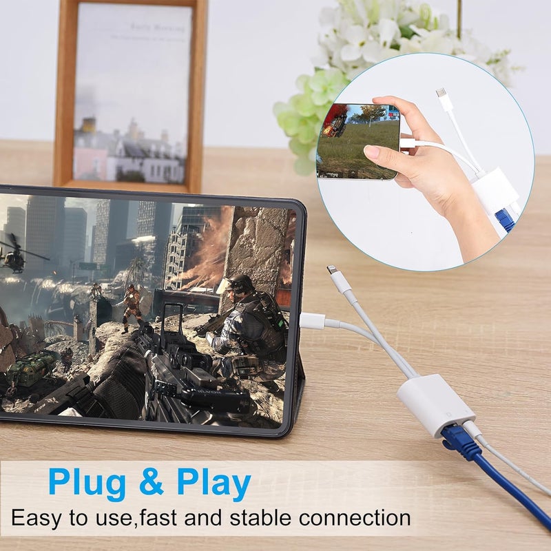 Giochem Lightning and USB C to Ethernet Adapter,2 in 1 RJ45 Ethernet LAN Network Adapter with Charge Port Compatible with iPhone/iPad/iPod/Samsung and More,Supports 100Mbps Plug and Play - Image 5